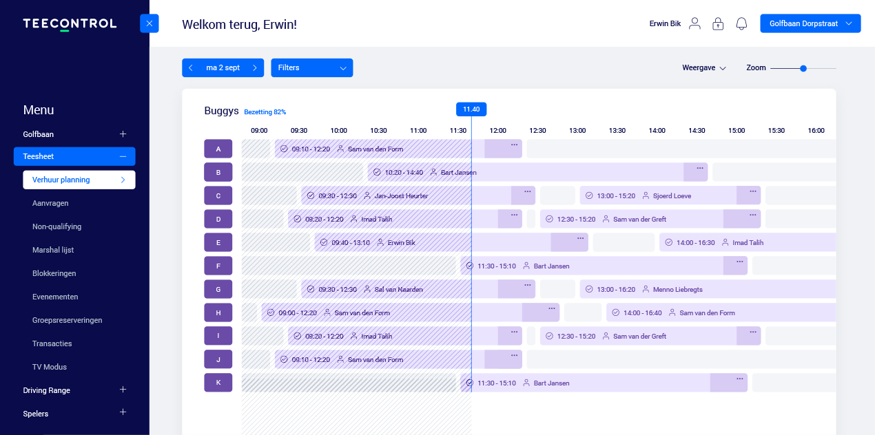 Teecontrol verhuur planning